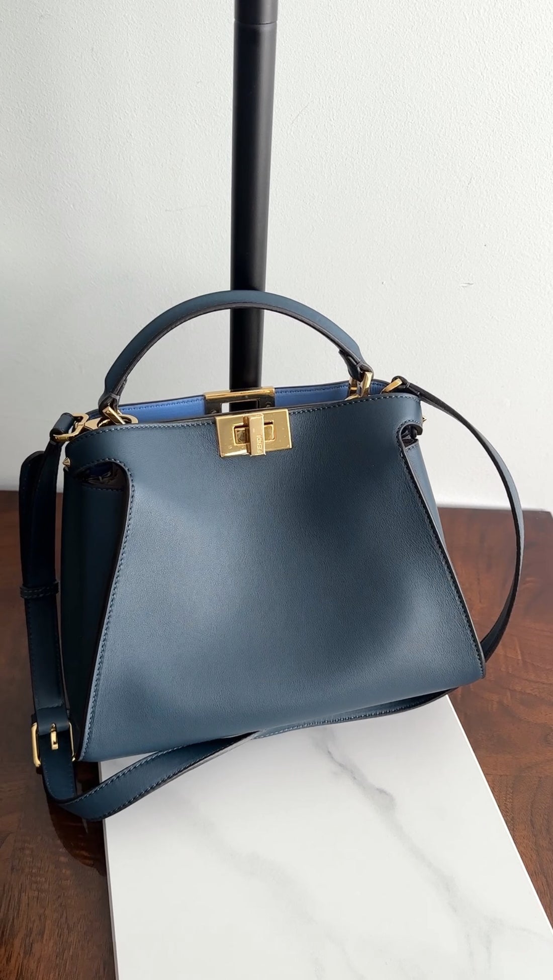 Fendi Navy Blue Leather Peekaboo Iconic Essentially Bag