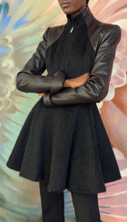 Gareth Pugh Black Alpaca and Leather Flare Zip Coat - US 10