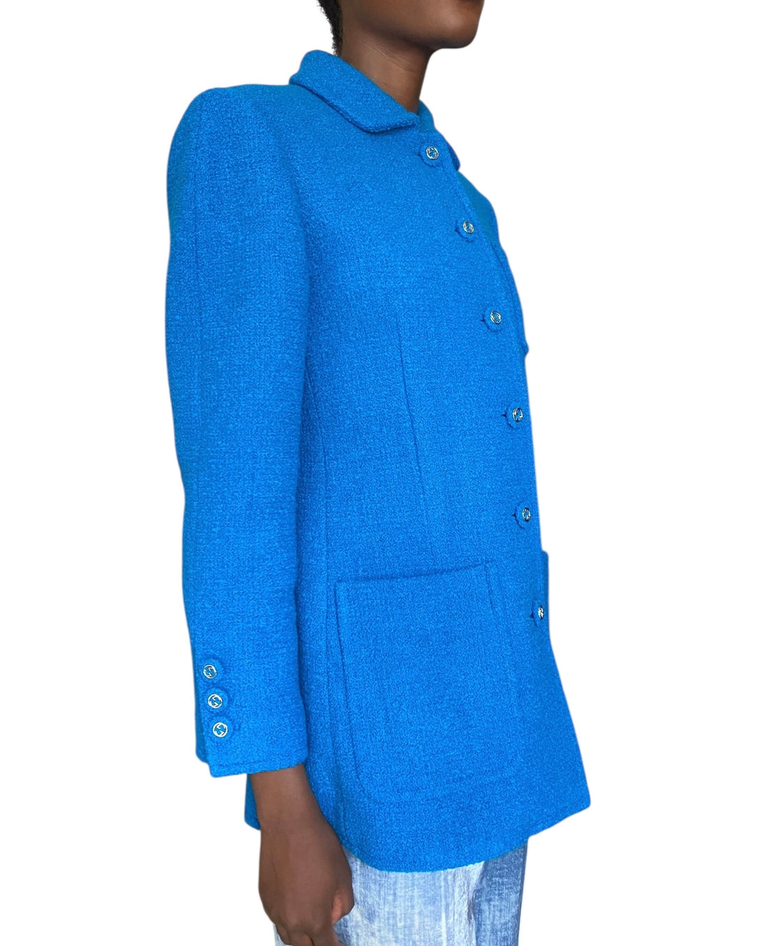 Gucci Blue 2025 Wool GG Button Coat - IT 42 / US 6