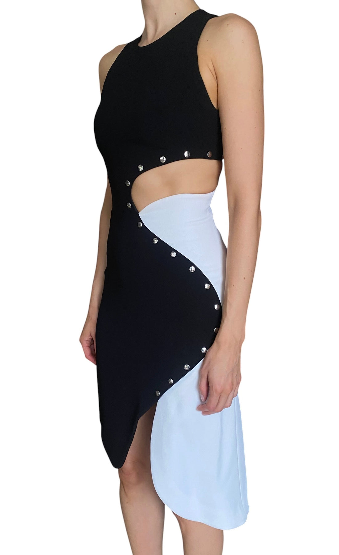Mugler Black & White Studded Cutout “Cady” Dress - FR 34 / US 0-2