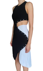 Mugler Black & White Studded Cutout “Cady” Dress - FR 34 / US 0-2