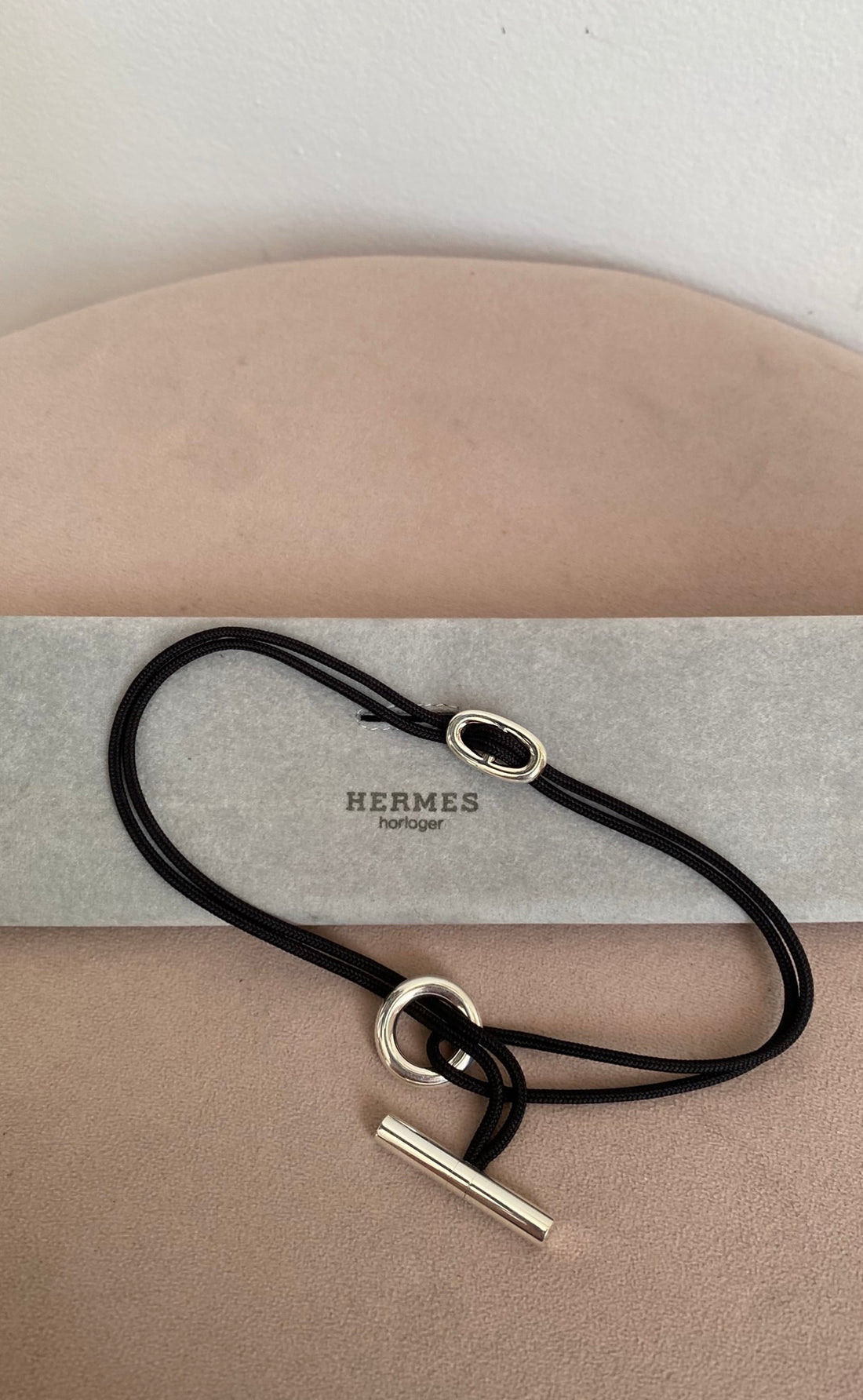 Hermes Vintage Sterling Silver Skipper Cord Toggle Choker Necklace
