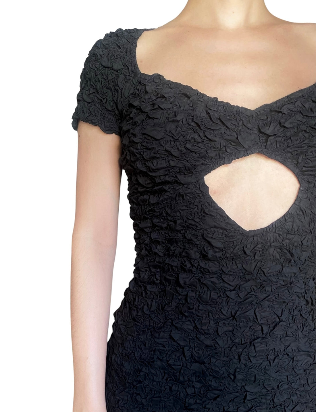 Mara Hoffman Black Textured Mini Cutout Dress - S / US 4