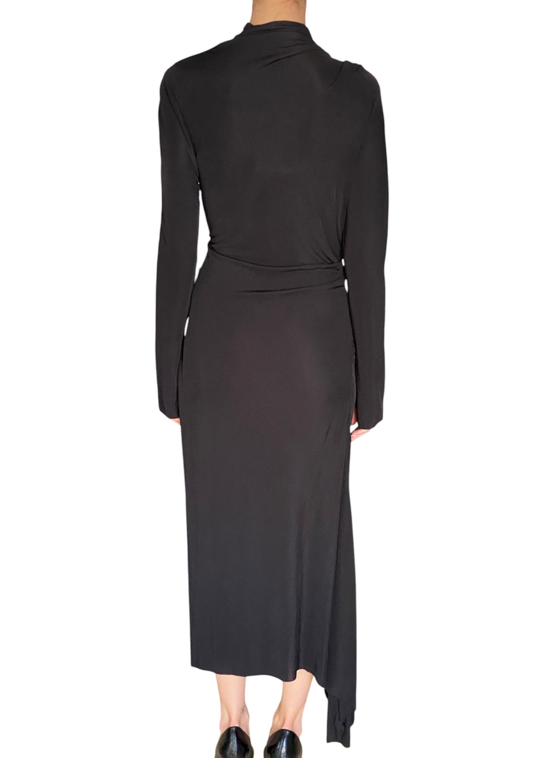 Victoria Beckham Black Gathered Turtleneck Long Sleeve Gown - US 6