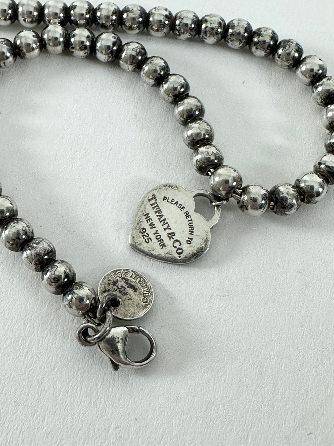 Tiffany & Co. Blue Heart Sterling Silver Bead Charm Bracelet