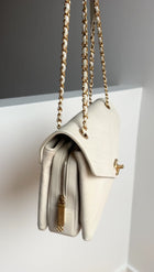 Chanel Ivory Chevron Stitch Compartment Medium Flap Bag