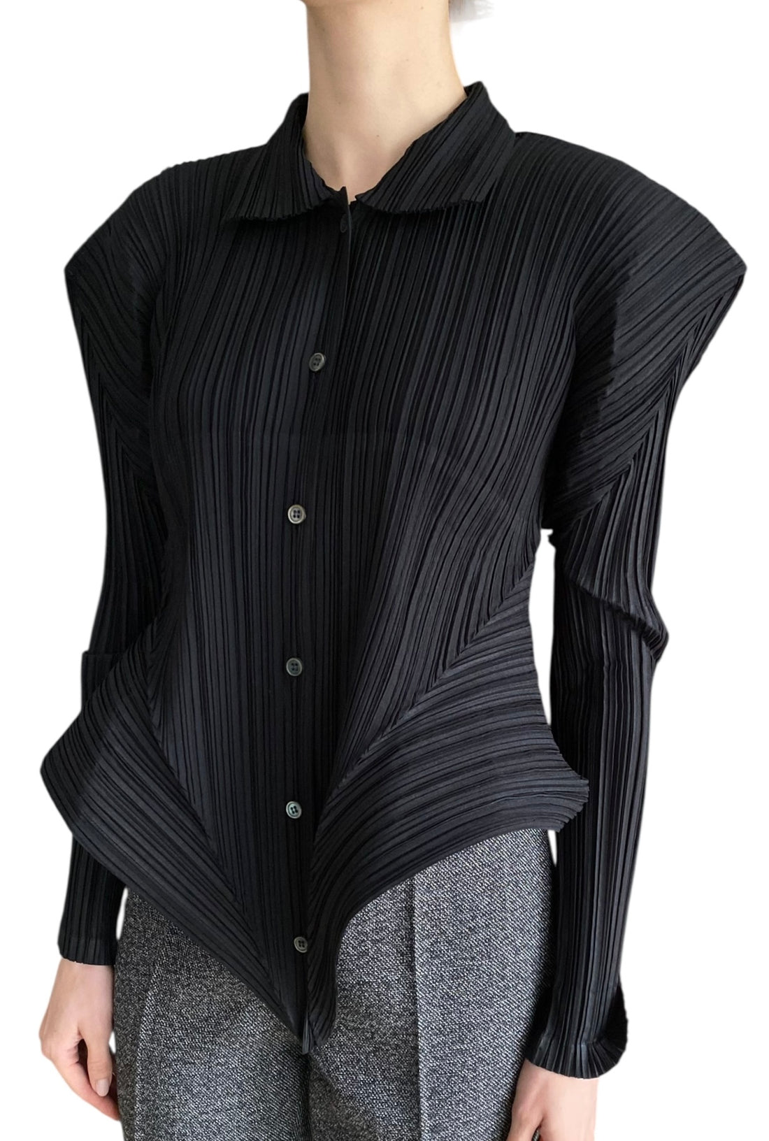 Issey Miyake Black Pleated Structured Shirt - M / US 6
