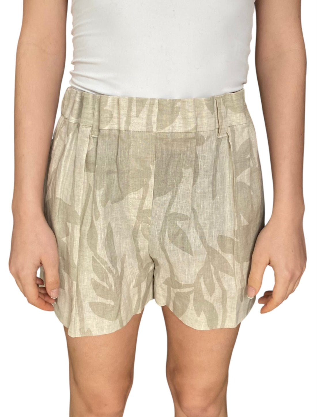 Brunello Cucinelli Beige Floral Print Linen Shorts - IT 40 / US 4