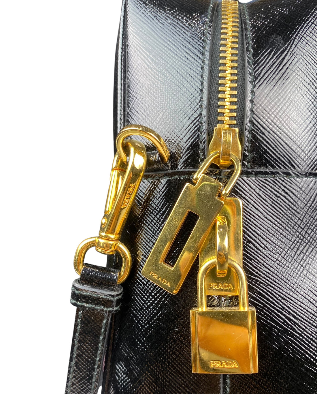 Prada Black Saffiano Vernice Bauletto Crossbody Bag