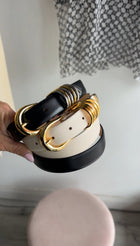 Dehanche Ivory Leather Hollyhock Goldtone Belt - S (25-34”)