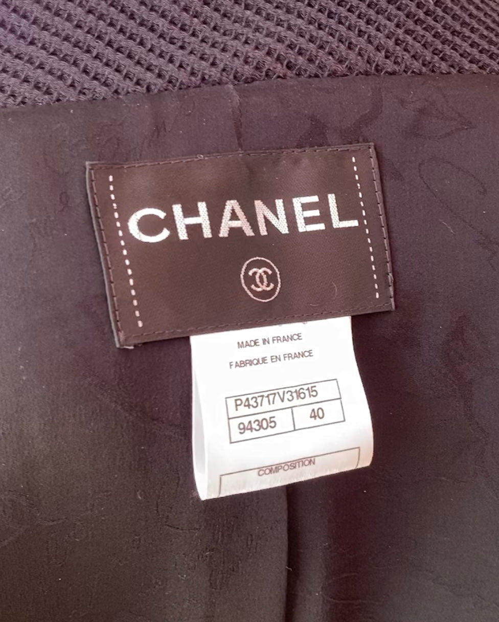 Chanel 2012 Black Striped Pearl Chain Jacket - 40