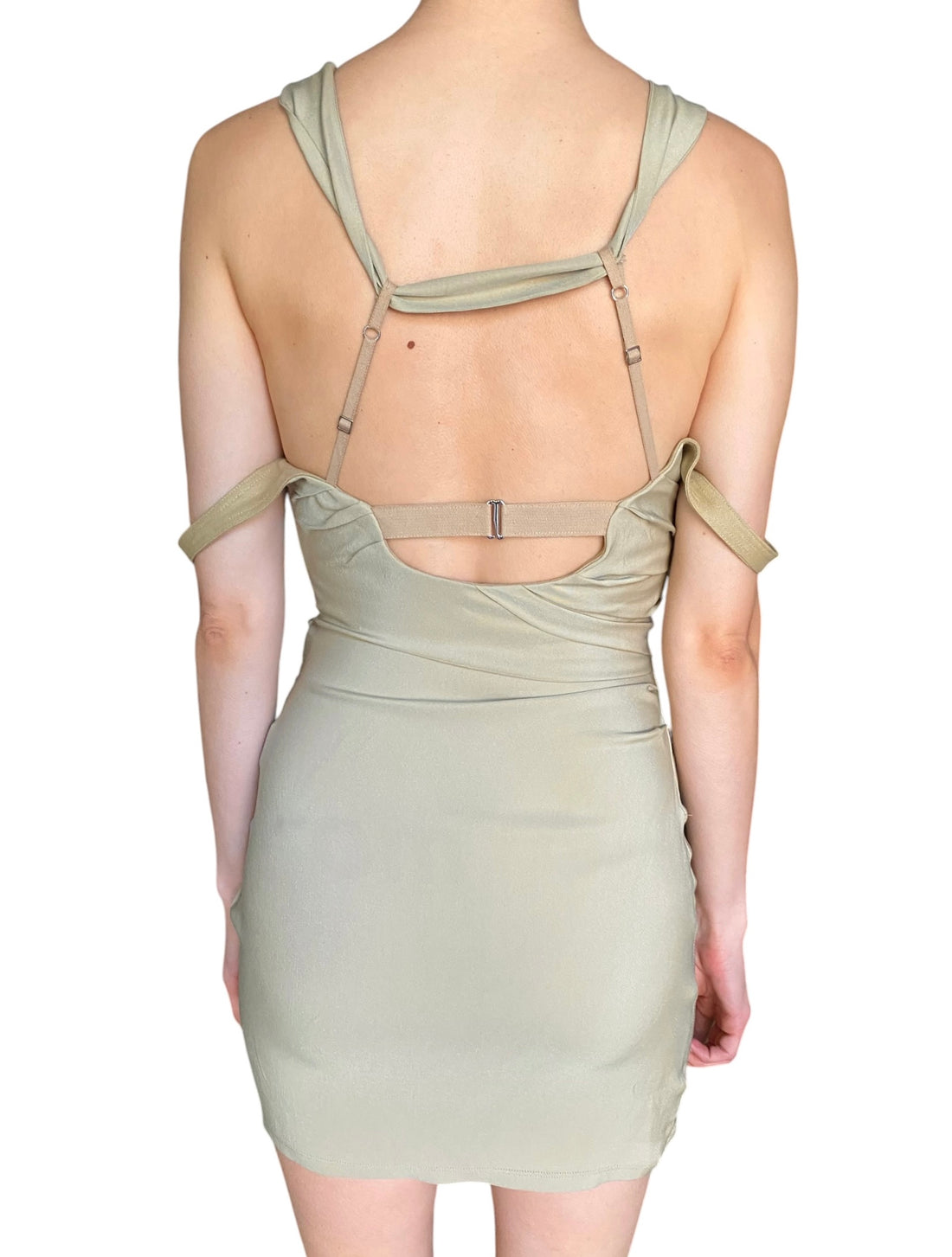Jacquemus Khaki Silk Linen Combo Strappy Mini Dress - 36 / US 2