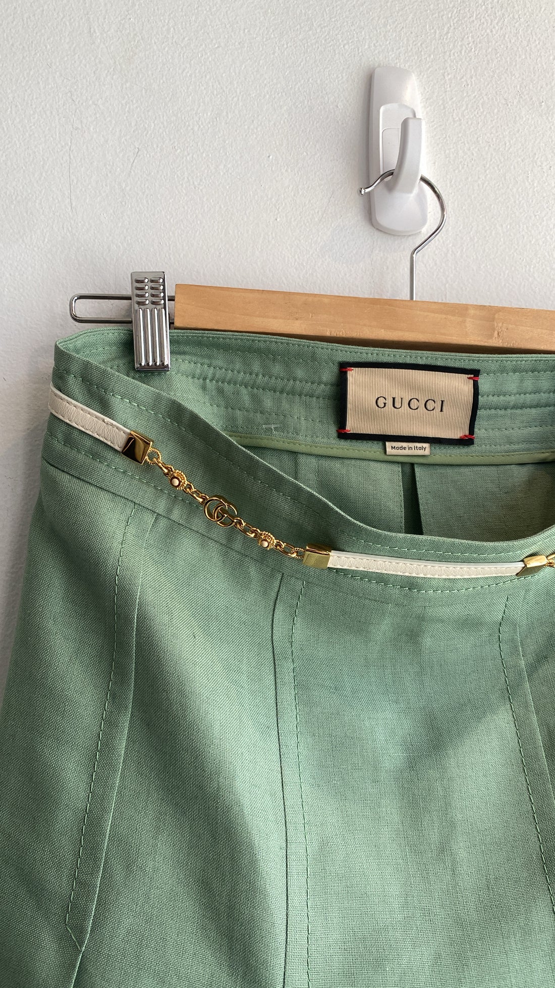 Gucci Green Logo Chain Linen Maxi Skirt - 42
