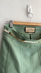 Gucci Green Logo Chain Linen Maxi Skirt - 42