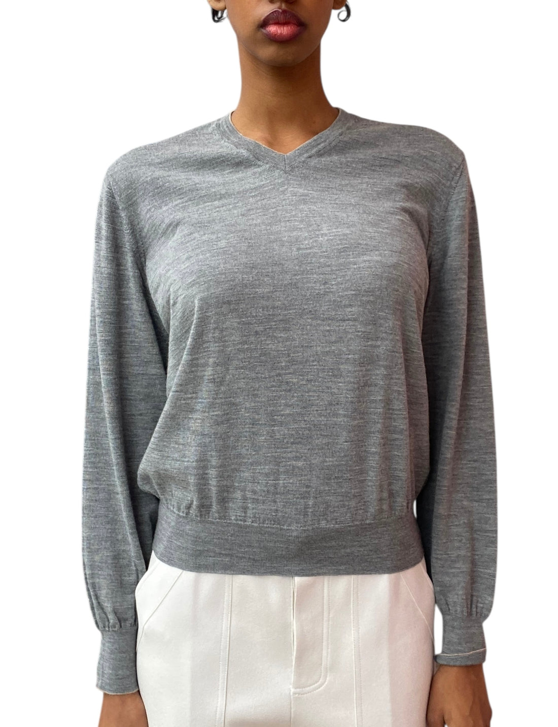 Brunello Cucinelli Grey Wool & Cashmere V-Neck Sweater - 48 / US 6-8