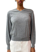 Brunello Cucinelli Grey Wool & Cashmere V-Neck Sweater - 48 / US 6-8