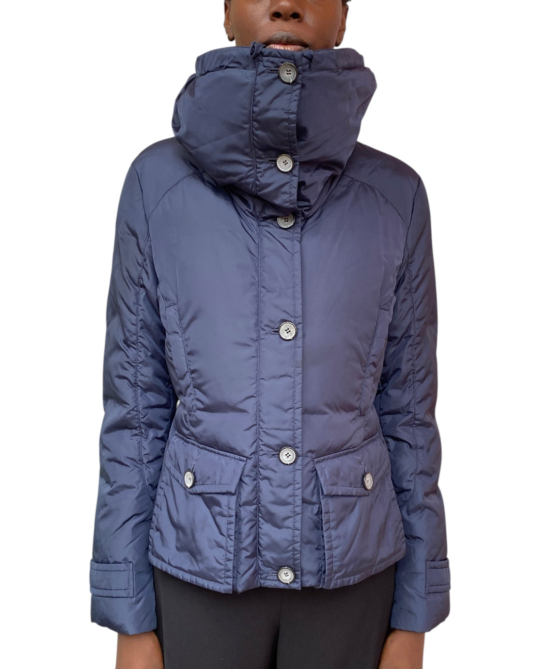 Weekend Max Mara Navy High Collar Puffer Jacket - 44 / US 10