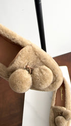 Santoni Camel Shearling Pom Pom Loafers - 36.5