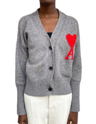 Ami Paris Grey Wool Knit Logo Cardigan - M / US 6
