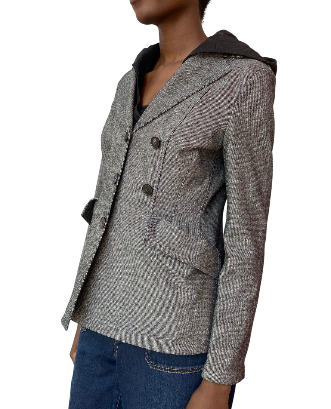 Christian Dior Grey Silk Double Breasted Hooded Jacket - IT 46 / US 10