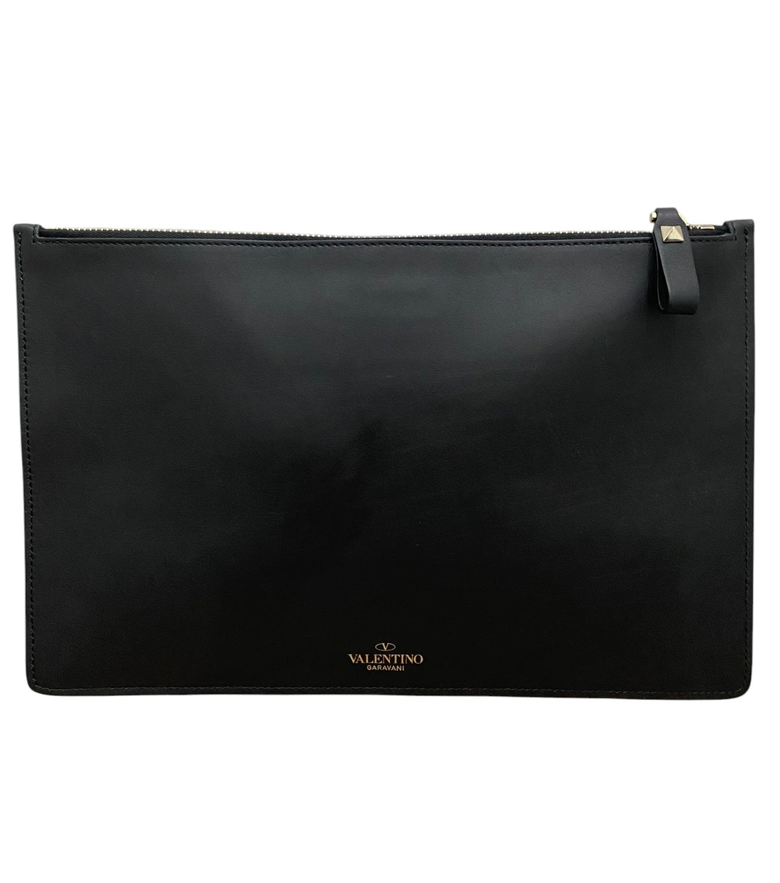 Valentino Black Leather VLTN Flat Pouch