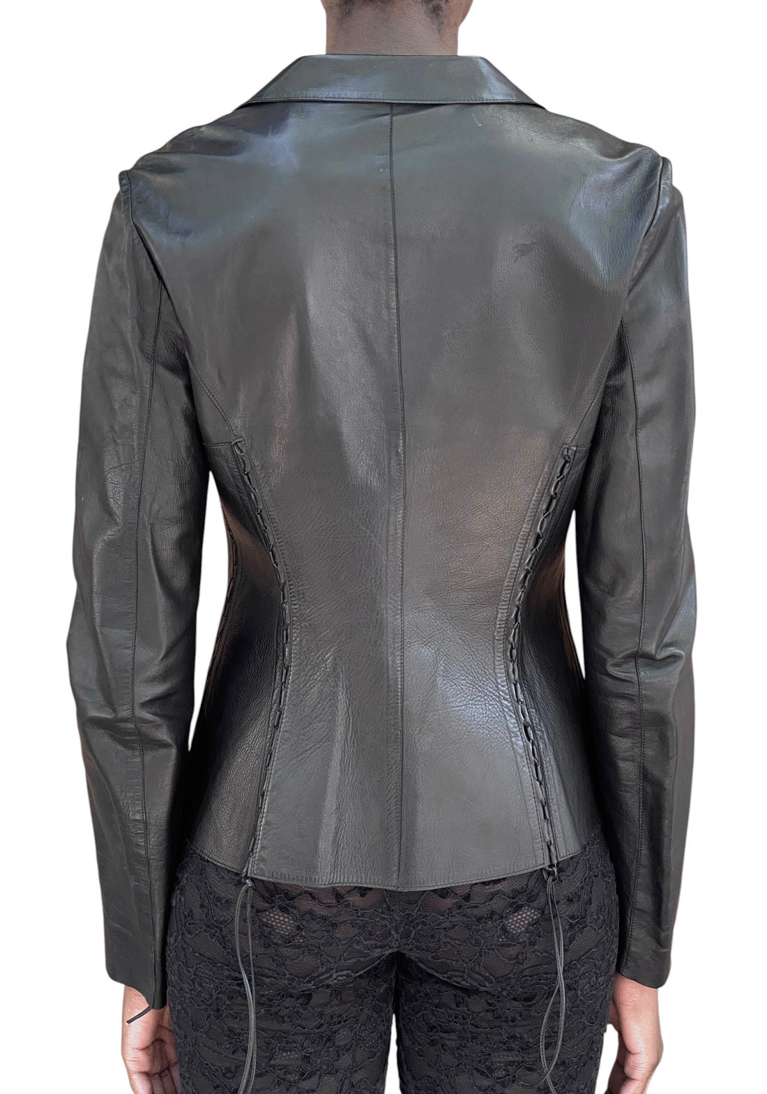 Roberto Cavalli 2003 Black Leather Corset Jacket - L / US 6-8