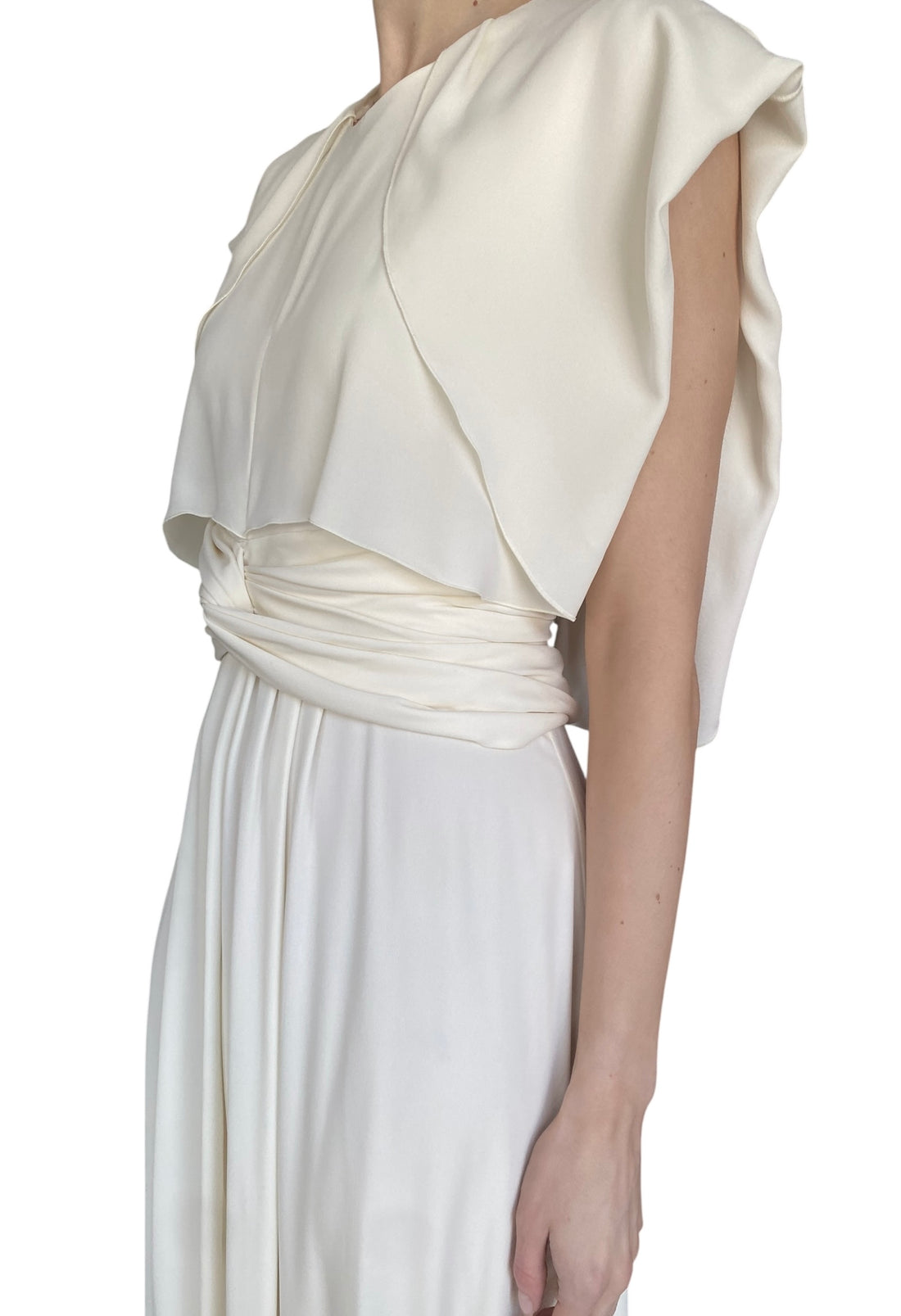 Giambattista Valli Ivory Silk Draped Flutter Sleeve Gown - IT 44 / US 8