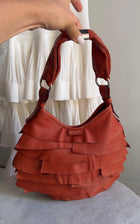 YSL Rive Gauche Burnt Orange Vintage SS2004 St Tropez Small Ruffle Leather Bag
