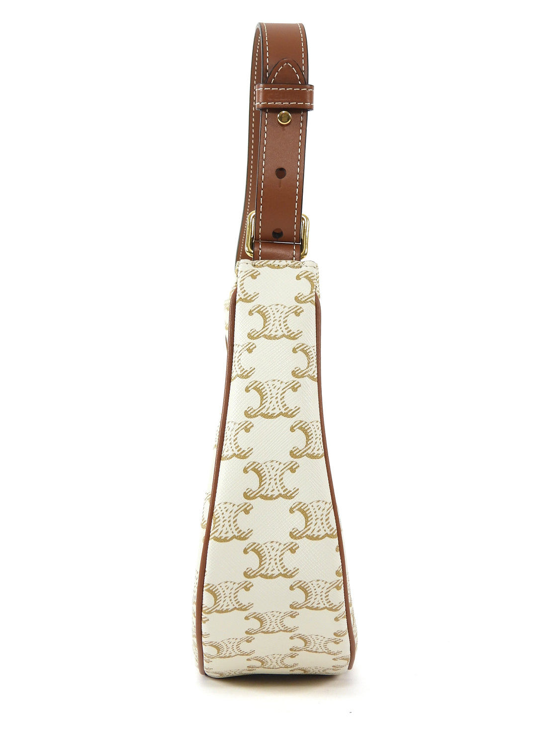 Celine Brown White Ava Medium Triomphe Coated Canvas Shoulder Bag