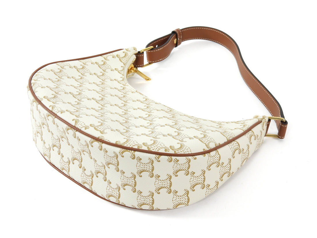 Celine Brown White Ava Medium Triomphe Coated Canvas Shoulder Bag