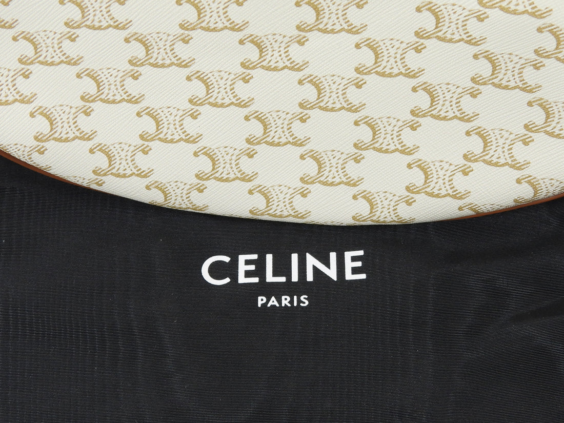 Celine Brown White Ava Medium Triomphe Coated Canvas Shoulder Bag