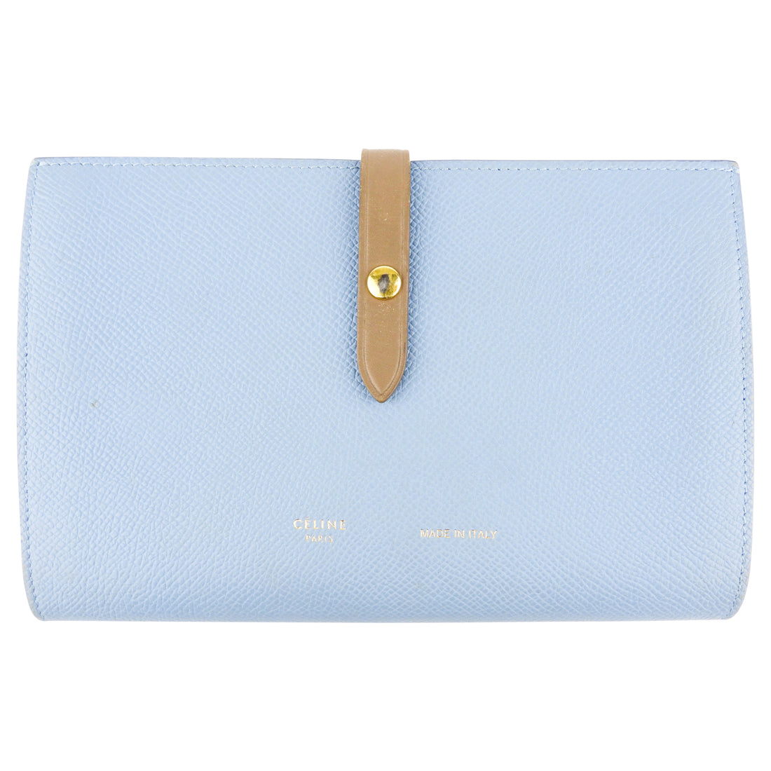 Celine Bicolor Blue and Taupe Leather Strap Large Multifunction Snap Wallet