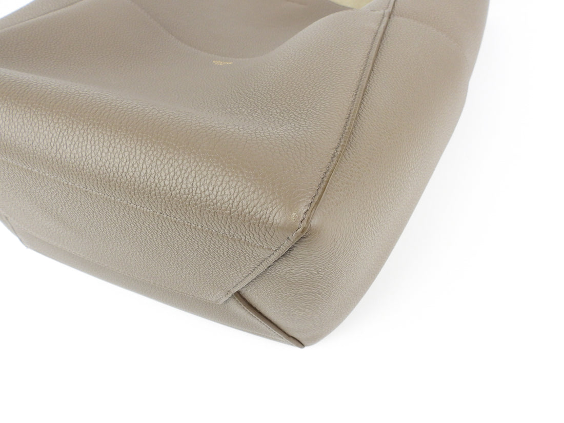 Celine Sangle Seau Taupe Grey Soft Grained Calfskin Leather Shoulder Bag