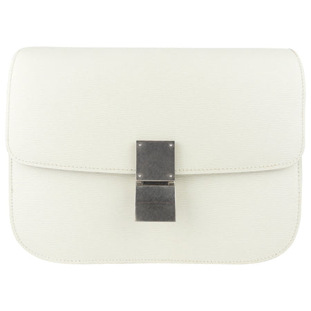 Celine White Textured Leather Medium Box Bag