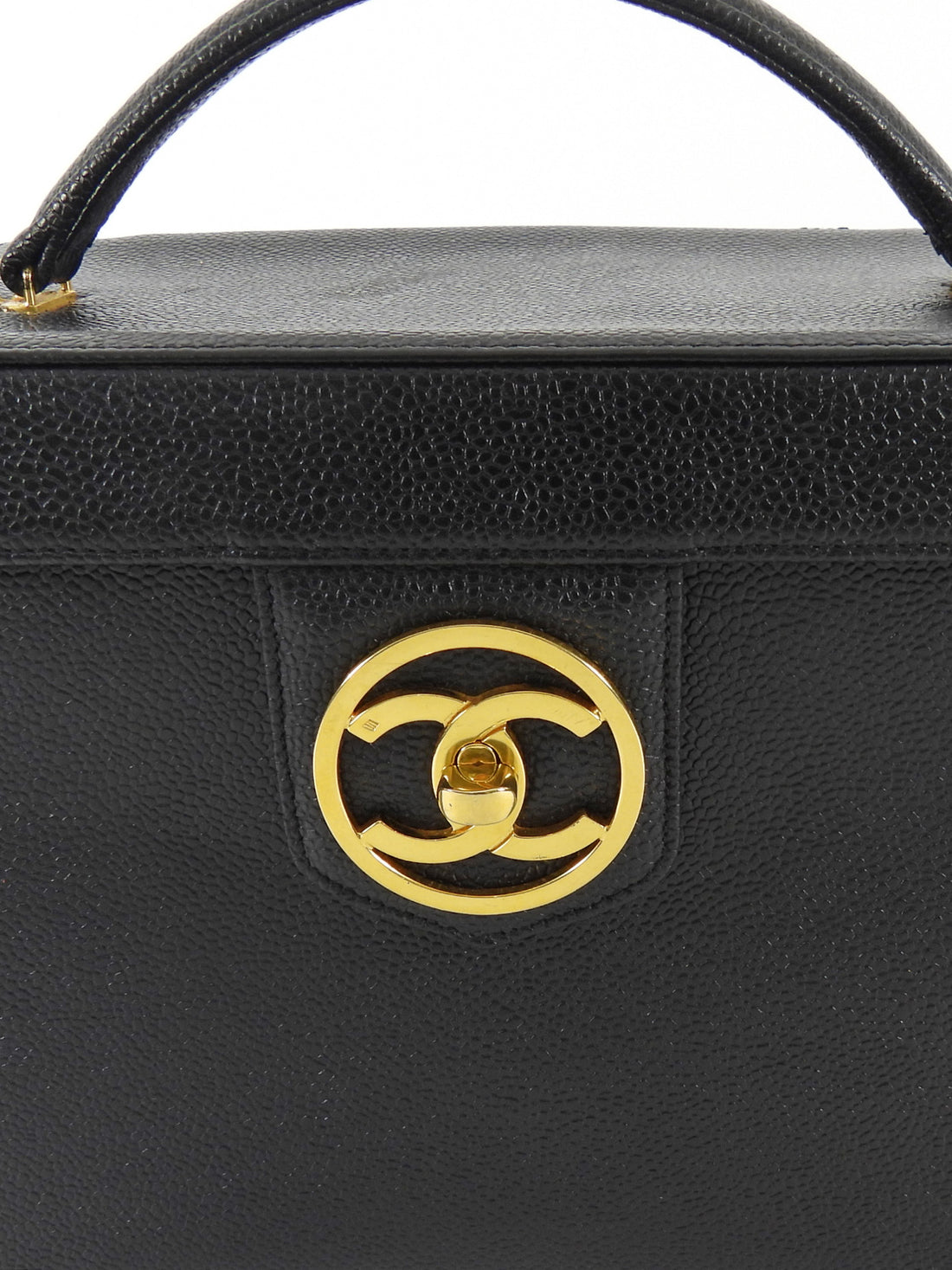 Chanel Black GHW Vintage Grained Leather CC Vintage Box Vanity Bag
