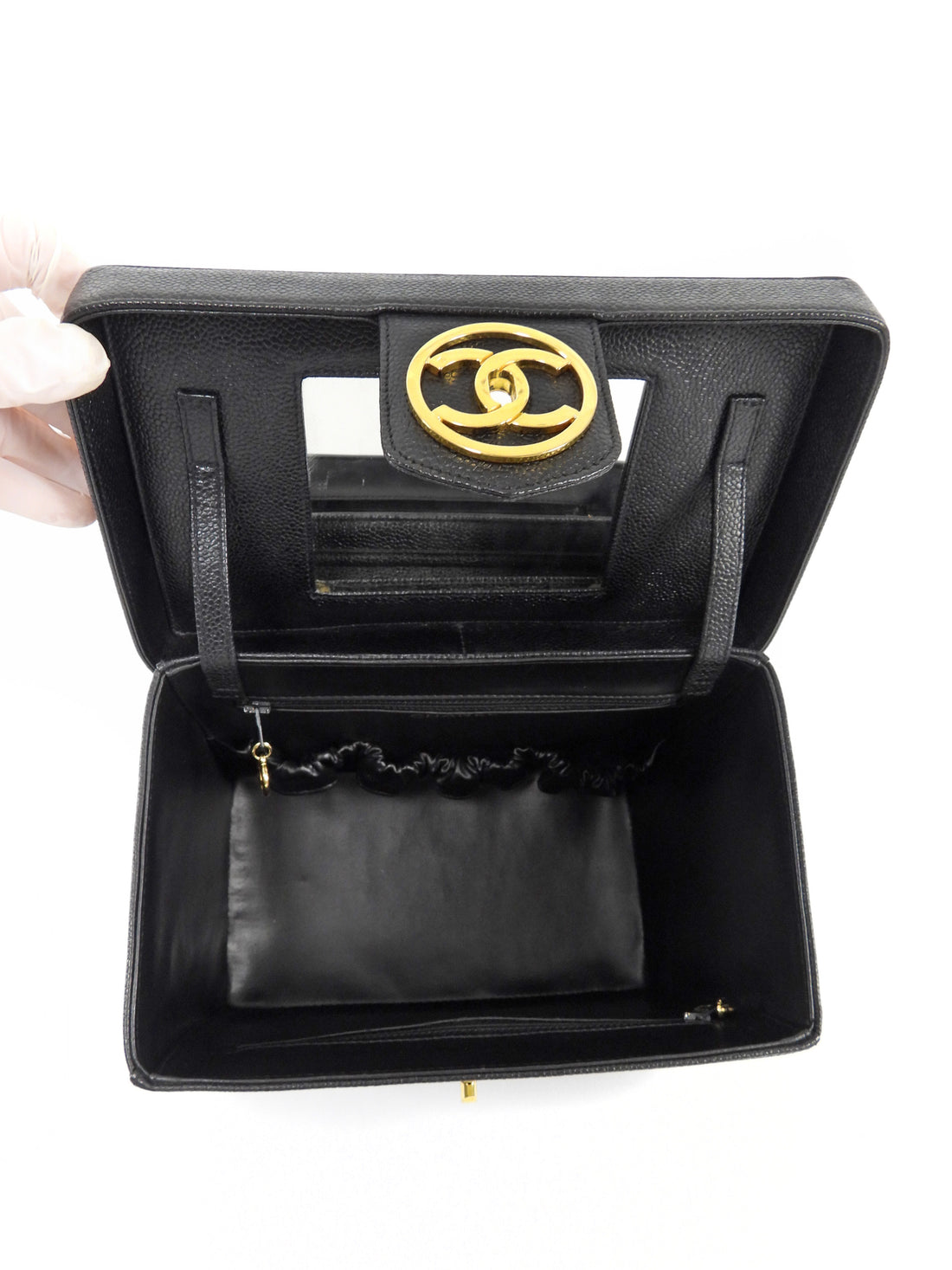 Chanel Black GHW Vintage Grained Leather CC Vintage Box Vanity Bag