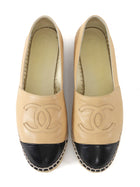 Chanel Beige and Black Leather CC Cap Toe Espadrilles - 37