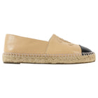 Chanel Beige and Black Leather CC Cap Toe Espadrilles - 37