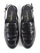 Chanel Black 26P Glossed Leather Slingback Loafers - 38.5