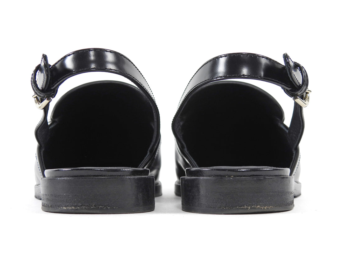 Chanel Black 26P Glossed Leather Slingback Loafers - 38.5