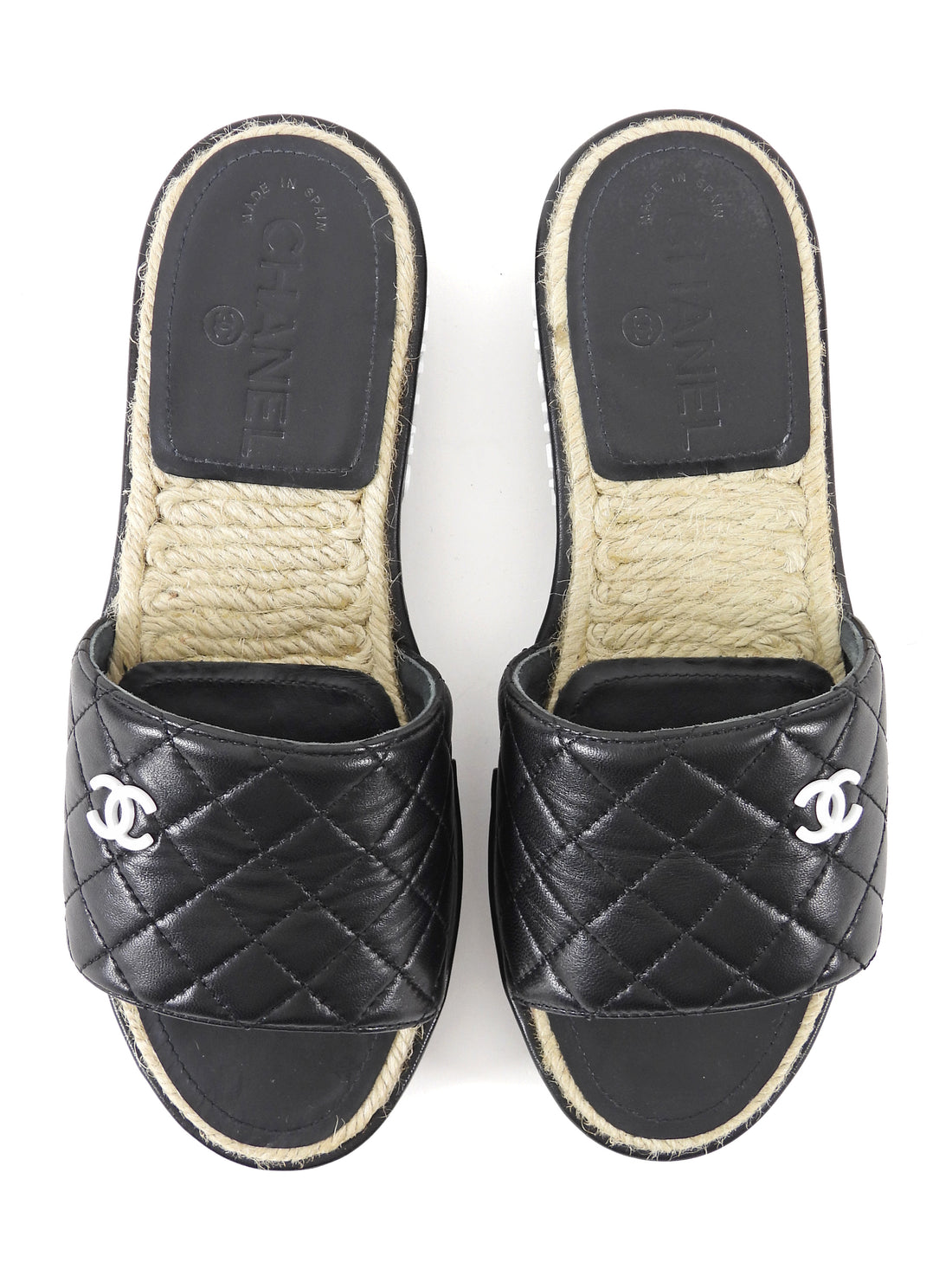 Chanel Black and White Quilted Leather CC Platform Slide Sandals - 37