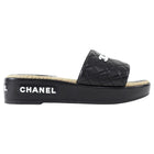 Chanel Black and White Quilted Leather CC Platform Slide Sandals - 37