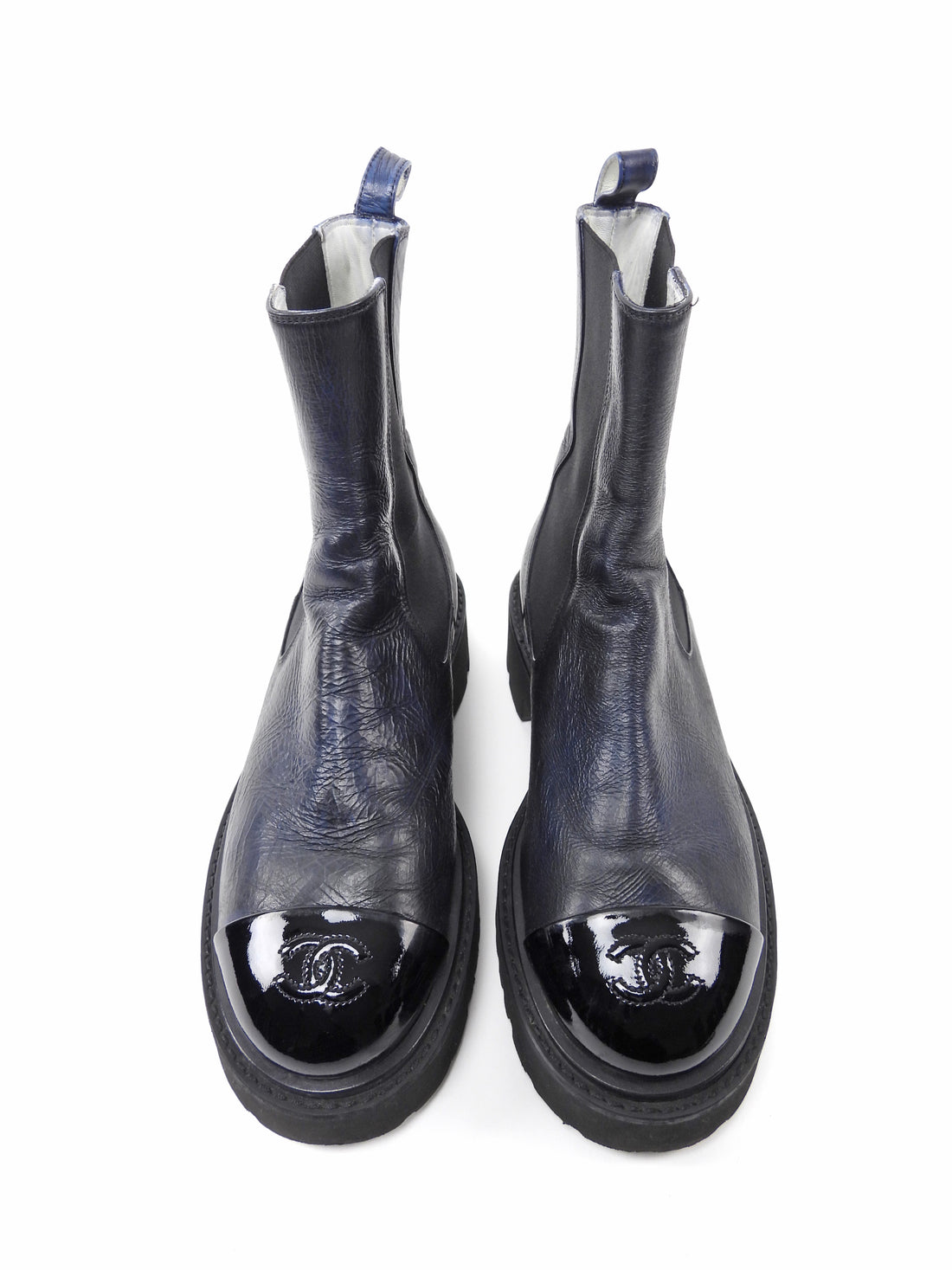 Chanel Black 20C Aged Leather CC Cap Toe Chelsea Boots - 37.5 (Fits 7)