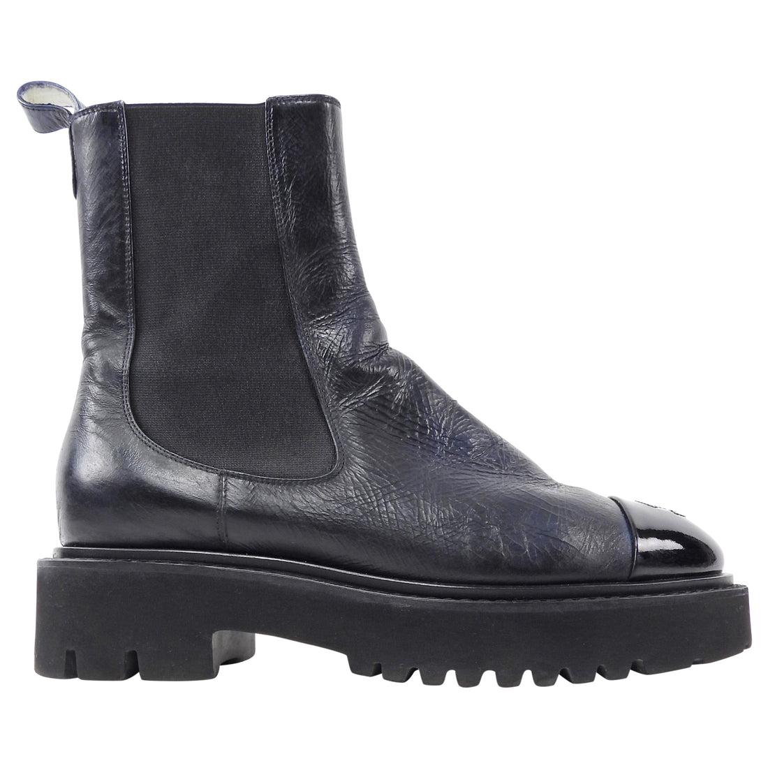 Chanel Black 20C Aged Leather CC Cap Toe Chelsea Boots - 37.5 (Fits 7)