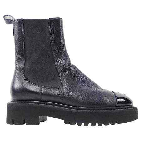 Chanel Black 20C Aged Leather CC Cap Toe Chelsea Boots - 37.5 (Fits 7)
