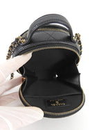 Chanel 2021 Black Quilted Caviar Leather Handle With Care Round Vanity Case Mini Bag