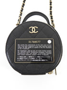 Chanel 2021 Black Quilted Caviar Leather Handle With Care Round Vanity Case Mini Bag