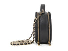 Chanel 2021 Black Quilted Caviar Leather Handle With Care Round Vanity Case Mini Bag