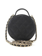 Chanel 2021 Black Quilted Caviar Leather Handle With Care Round Vanity Case Mini Bag