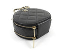 Chanel 2021 Black Quilted Caviar Leather Handle With Care Round Vanity Case Mini Bag